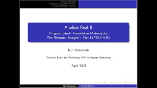 Analisis Real II : Teorema Dasar Integral Riemann