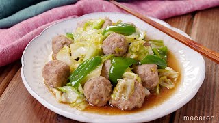 【肉団子とキャベツのオイスター炒め】ごはんがすすむ絶品おかず！豚ひき肉で作った肉団子とキャベツ、ピーマンで♪｜macaroni（マカロニ）