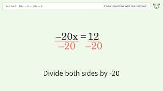 Solve 10x-6=30x+6: Linear Equation Video Solution | Tiger Algebra