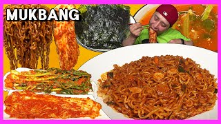 SUB) 앵그리짜파구리 먹방 매운파김치 매운김치 매운열무김치 단무지 김이랑 korean mukbang