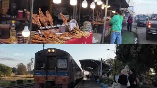 ดูรถไฟกินไก่ย่างไม้มะดัน ที่นี่สถานีห้วยทับทัน