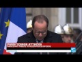 paris attacks watch french president françois hollande s homage to fallen officers