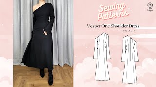 Vesper One Shoulder Dress Sewing Video // Digital PDF Sewing Pattern Size UK 2-18 // Luyion