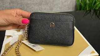 Распаковка MICHAEL KORS Medium Saffiano Leather Chain Card Case (black)