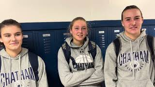 Chatham basketball players Arden Alvarez, Ella Kreuzer and Addison Barrett