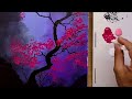 how to paint different cherry blossom tree with cotton swab acrylic panting tutorial