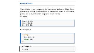 "PHP Data types FLOAT" learn PHP TUTORIAL PART 10