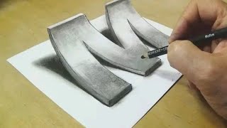 How to Draw 3D Letter M - Drawing with pencil - Awesome Trick Art.#shorts #viral #drawing