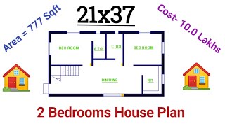 21*37 sqft Building plans design | 21x37 House Plan Design | 2 bhk house map