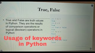 33 keywords usage in Python l l Meaning with example