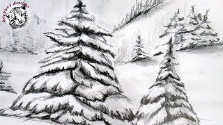 Como Dibujar un Paisaje Nevado con Lapiz Paso a Paso y Muy Facil