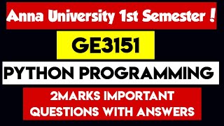 GE3151|Problem Solving and Python Programming|2marks|Important questions|Engineering king|
