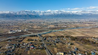 光城山から北アルプスと安曇平をドローンで空撮【長野県安曇野市】