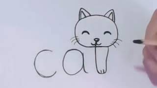 كيف تحول كلمة Cat لرسم قطه - تعليم الرسم للأطفال