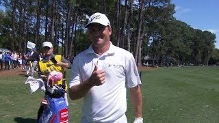 Nicholas Thompson shapes a beautiful approach on No. 9 at RBC Heritage