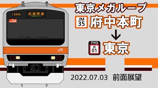 【前面展望】武蔵野線　東京行き全走破(府中本町〜東京) 【5倍速】