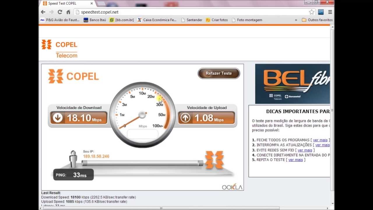 Teste De Velocidade De Internet Banda Larga No Brasil-COPEL - YouTube