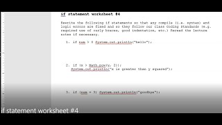 JAVA - Lesson #41 - if statement worksheet #4
