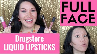 ALL DRUGSTORE -  Face Liquid Lipsticks ONLY Challenge! Using only drugstore prod