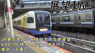 JR東日本255系進行方向左側展望  4007M 特急しおさい銚子行き　東京→千葉【GalaKenya Side View】