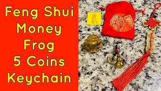 3 Pieces Feng Shui Money Frog, Chinese Knot Lucky 5 Coins Brass Wu Lou with Coins Keychain