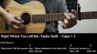 Taylor Swift - Right Where You Left Me - Easy Guitar Tutorial with Chords / Lyrics