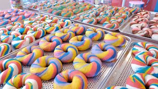 Make a colorful rainbow bagel, Cream Cheese | Korean Dessert food