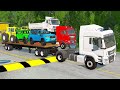 transporting pixar cars cars vs speedbumps vs train multi flatbed trailer truck beamng.drive 12