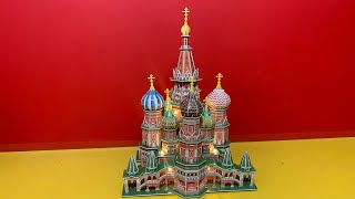 DIY Craft Instruction 3D Puzzle Cubicfun ST.BASIL'S CATHEDRAL with LED