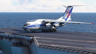 Incredible Crazy Pilot Skill! Ilyushin IL-76TD Volga Dnepr 1 Takes Off from Aircraft Carrier