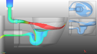 Toilet flushing with FLOW-3D, mimic UNI-EN-997 [1].