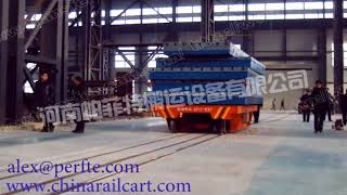 The customer uses the rail transfer cart to pull the cargoes