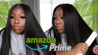 AMAZON OMG  BYE BYE KNOTS! INSTALLED IN SECONDS!! NATURAL PRE-BLEACHED PRE-CUT GLUELESS WIG || UNICE