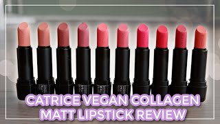 CATRICE VEGAN COLLAGEN MATT LIPSTICK REVIEW // Swatching all 10 new shades incl. lip swatches