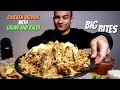 INDIAN Chicken Biryani With Gravy, Raita, Eggs, Chicken+Egg Kathi Roll | MUKBANG