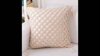 Bohemian Handmade Macrame Decorative Cotton Throw Pillow with Case - Natural