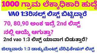 VAO ಜಿಲ್ಲಾವಾರು 1:3 2nd ಲಿಸ್ಟ್ ಯಾವಾಗ/vao result vao exam key answer/village accountreject listupdate