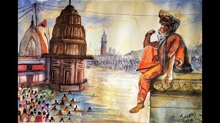 watercolor figurative composition kumbh mela #1 || BFA exam composition drawing