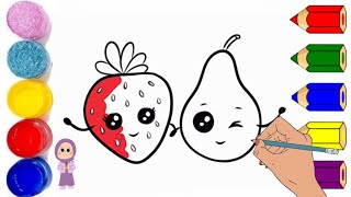 How to draw a cute strawberry and pear step by step |drawing for kids @Gul-e-ZahraArt