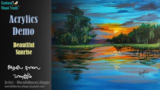 Acrylics Painting | Beautiful Sunrise | With explanation | அழகிய காலை வணக்கம் | Cuckooo Art demo