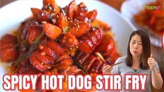 Turn your HOT DOG SAUSAGE into DELICIOUS 🌶Spicy Gochujang Korean Side Dish! CHEAP Eats Recipe 소시지볶음