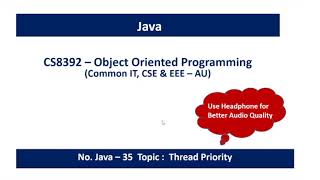 Java Thread Priority |Thread class, its Methods | Multitasking vs multithreading | CS8392 - OOP | 35