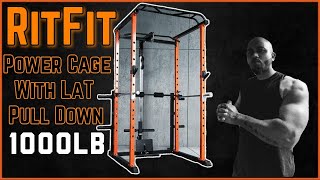 RitFit Power Cage with LAT Pull Down and 360° Landmine, 1000LB Capacity Power Rack #homegym