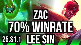 ZAC vs LEE SIN (JGL) | Rank 1 Zac, 70% winrate, Rank 10 | NA Challenger | 25.S1.1