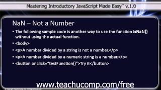 JavaScript Training Tutorial NaN - Not a Number