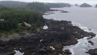 Rotate and rise around Amphitrite lighthouse at Ucluelet, BC.