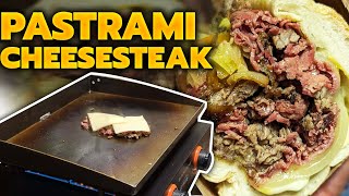 Pastrami Cheesesteak Sandwich on Amoroso's Italian Roll - Cooking on the Blackstone 22\