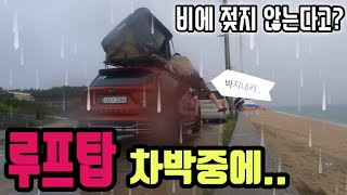 눈뜨니 천둥 번개 비 바람 루프탑 텐트는 젖지 않아 강릉 사천진 해변 스텔스 루프 차박 아빠 잘못 만나 개고생하는 아이들 / 아베나키 에볼루션 하드탑  (7번 국도 여행 ep 8)