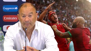 Eddie Jones up sums up Rugby World Cup thoughts in tense press conference
