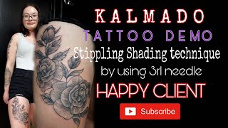 KALMADO "Timelapse Rose Tattoo" Stippling Shading Technique by using 3rl needle